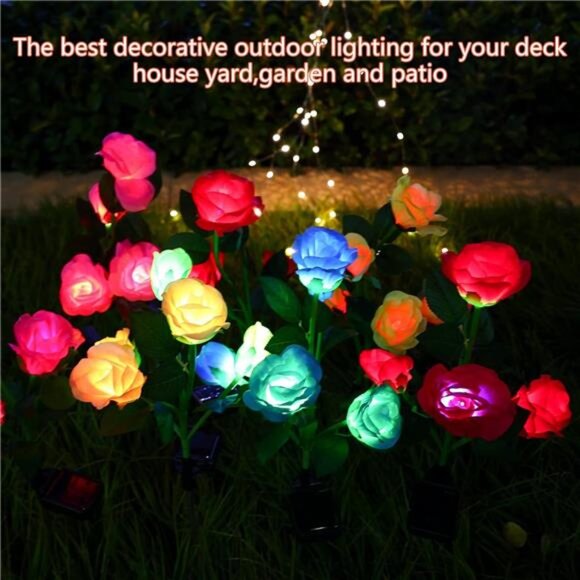 4 Pack Solar Garden Lights, Solar Flower Lights Outdoor Waterproof - Picture 6 of 7